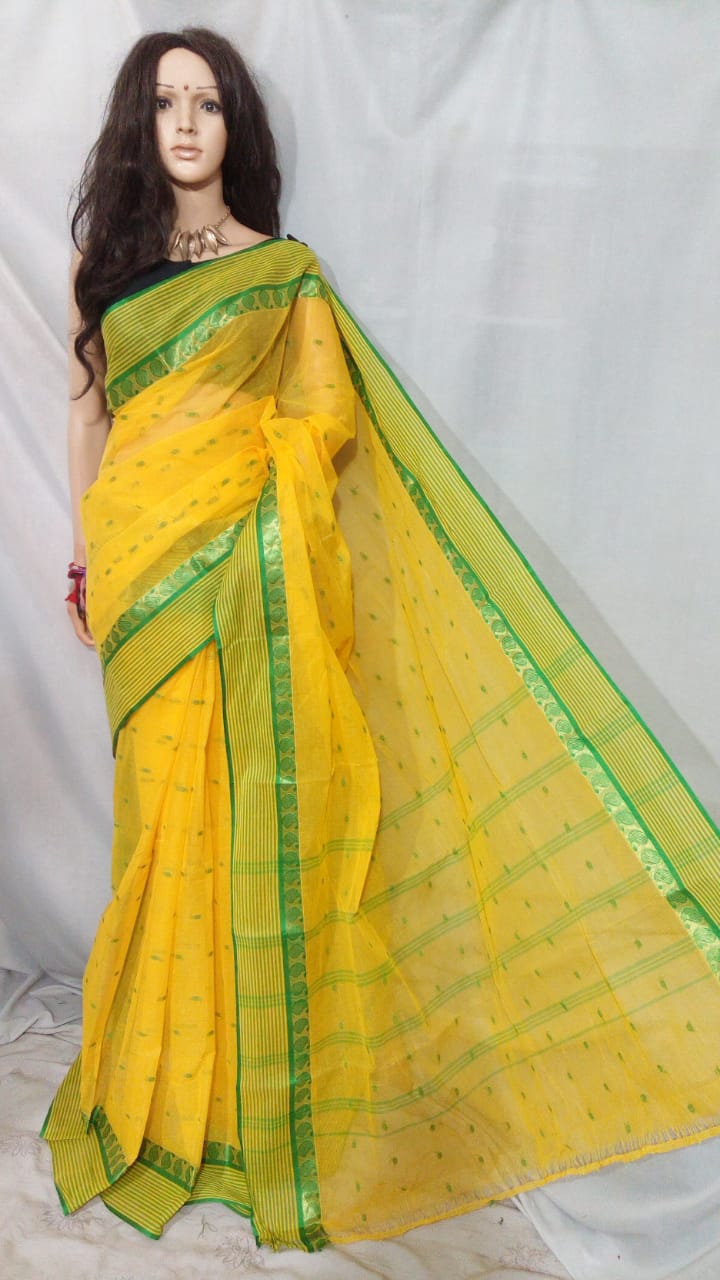 Yellow Bengal Tant Sarees - Dailybuyys