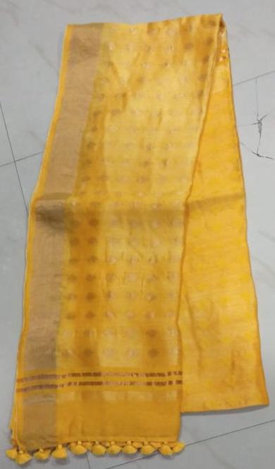 Yellow KK Block Printed Zari Border Pure Silk Mark Certified Tussar Silk Sarees - Dailybuyys