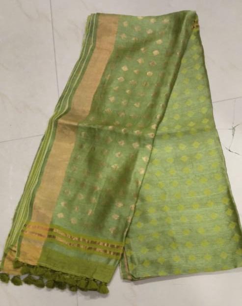 Green KK Block Printed Zari Border Pure Silk Mark Certified Tussar Silk Sarees - Dailybuyys
