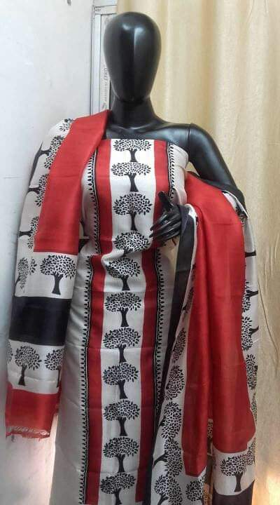 Red Block Printed Design Pure Silk Top & Dupatta - Dailybuyys