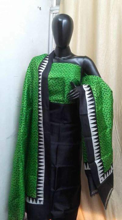 Green Black Block Printed Design Pure Silk Top & Dupatta - Dailybuyys