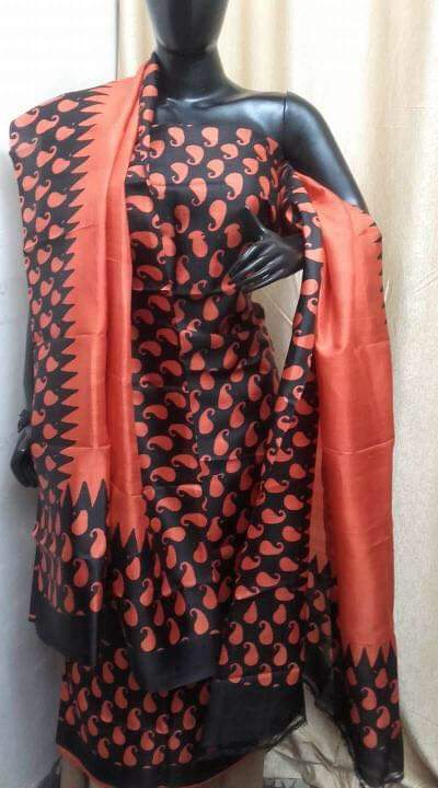 Black Block Printed Design Pure Silk Top & Dupatta - Dailybuyys