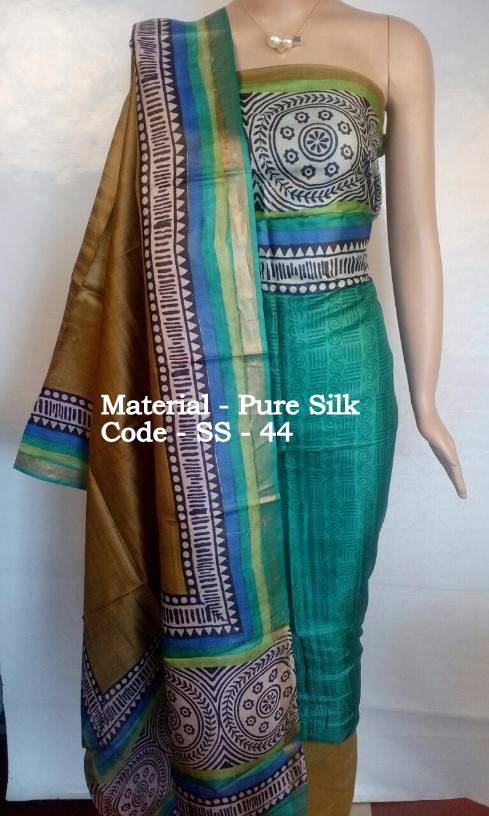 Blue Block Printed Design Pure Silk Top & Dupatta - Dailybuyys