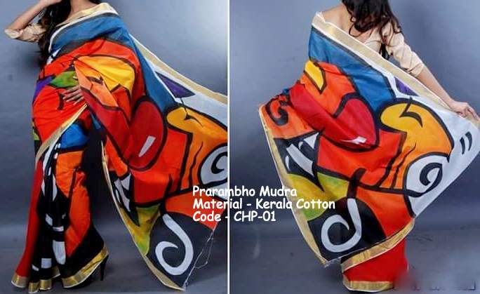 Red Orange Kerala Pure Cotton Sarees - Dailybuyys