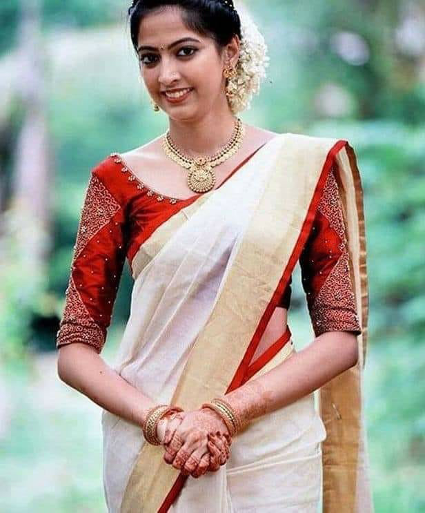 Beige Red 100 Count Pure Linen Sarees - Dailybuyys