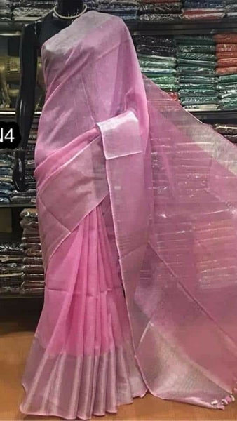 Pink 100 Count Pure Linen Sarees