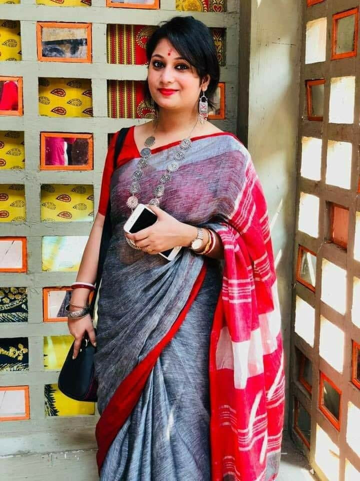 Grey Blue 100 Count Pure Linen Sarees - Dailybuyys