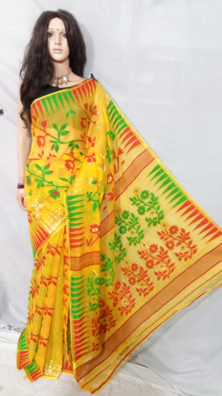 Yellow Dhakai Jamdani Sarees - Dailybuyys