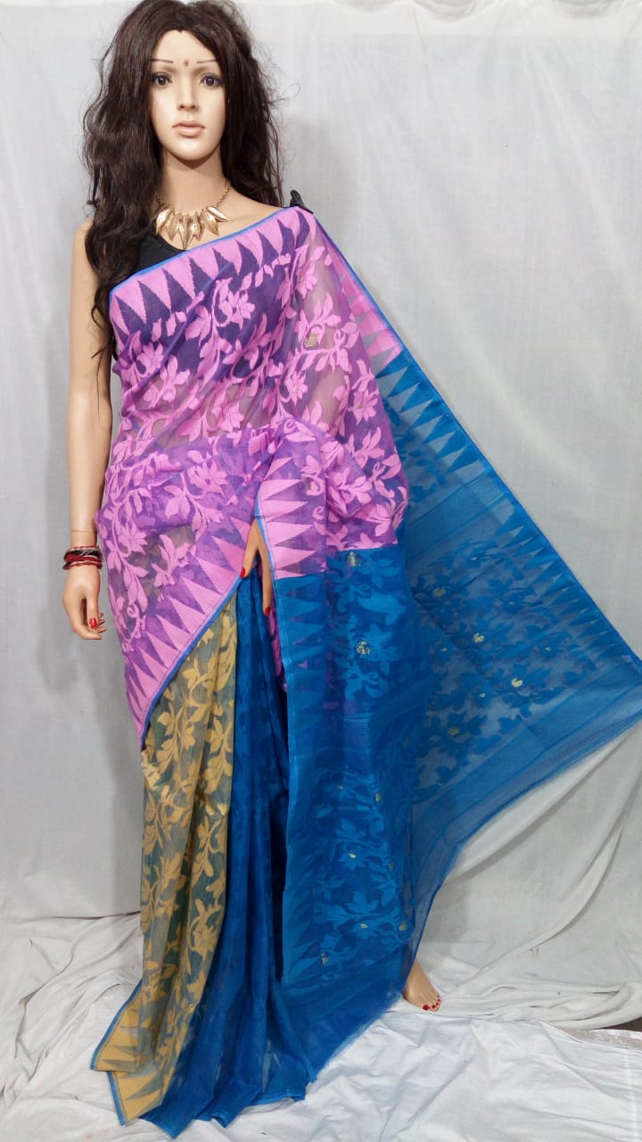 Violet Blue Dhakai Jamdani Sarees - Dailybuyys
