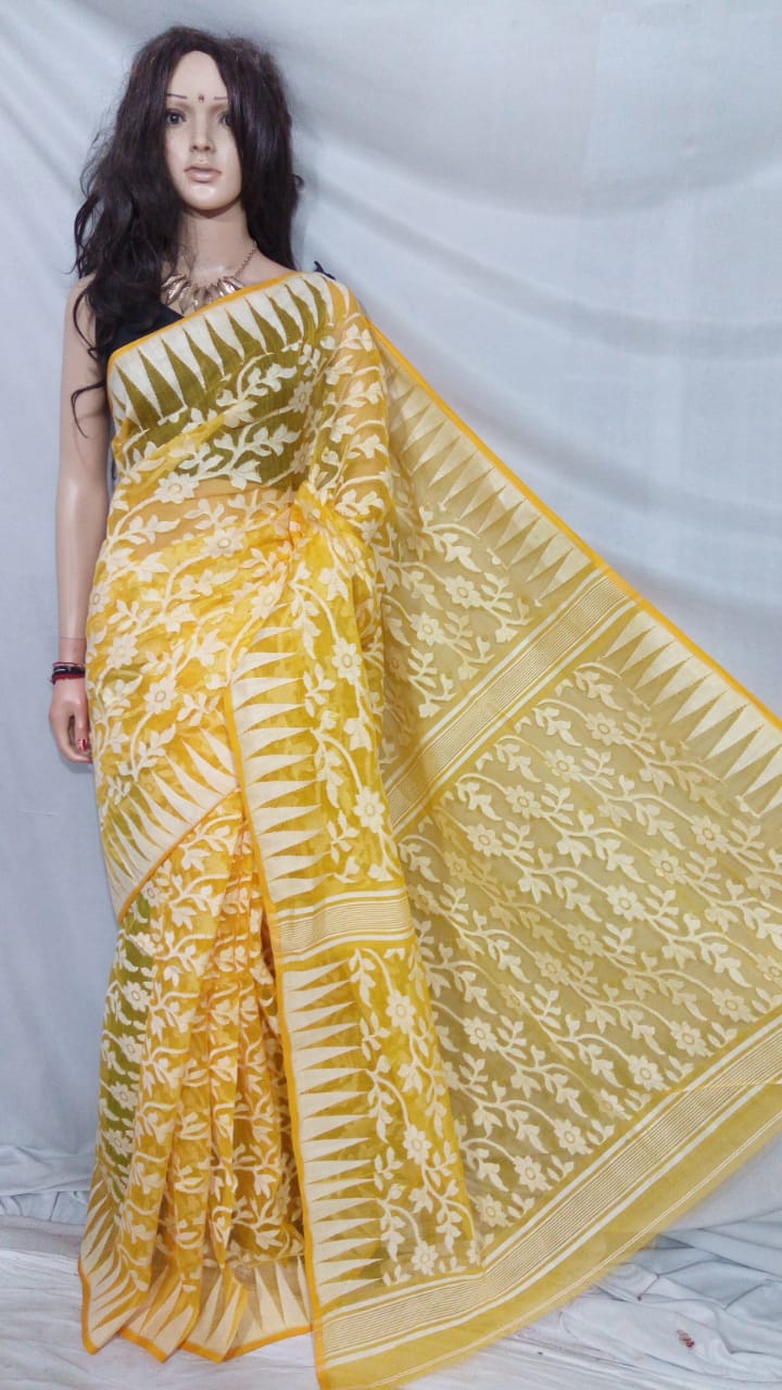 Yellow Dhakai Jamdani Sarees - Dailybuyys