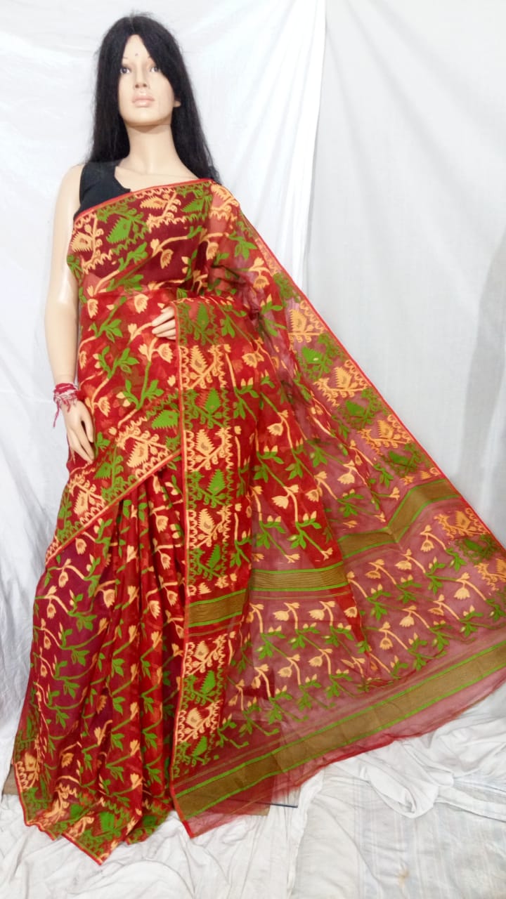 Red Dhakai Jamdani Sarees - Dailybuyys