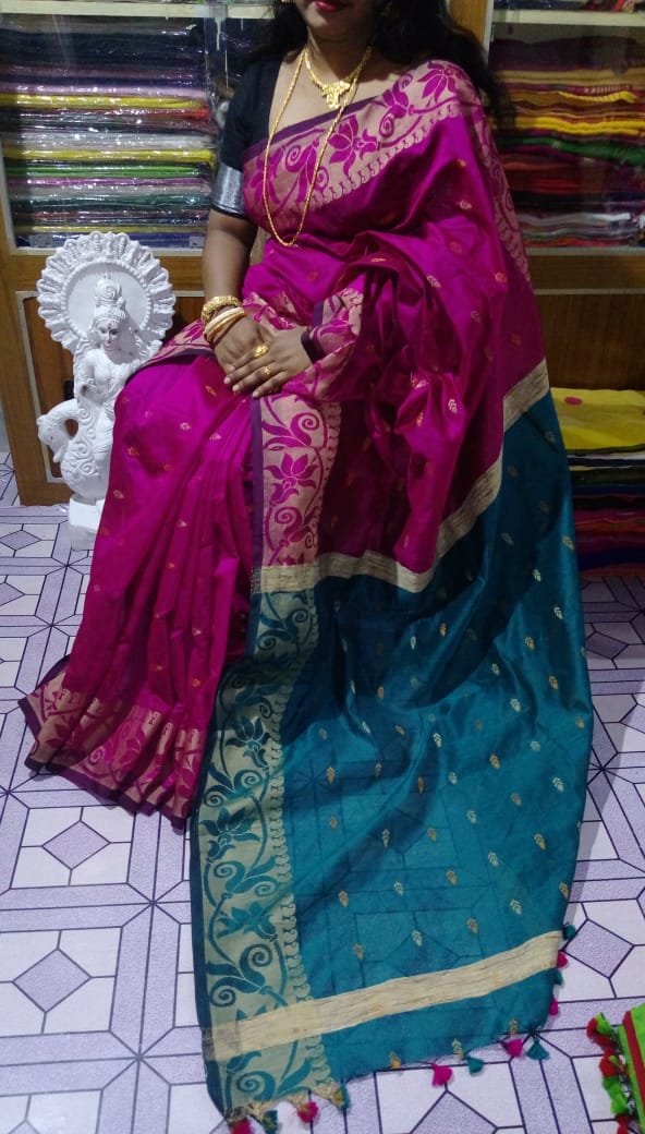 Violet Blue Bengal Handloom Silk Sarees - Dailybuyys