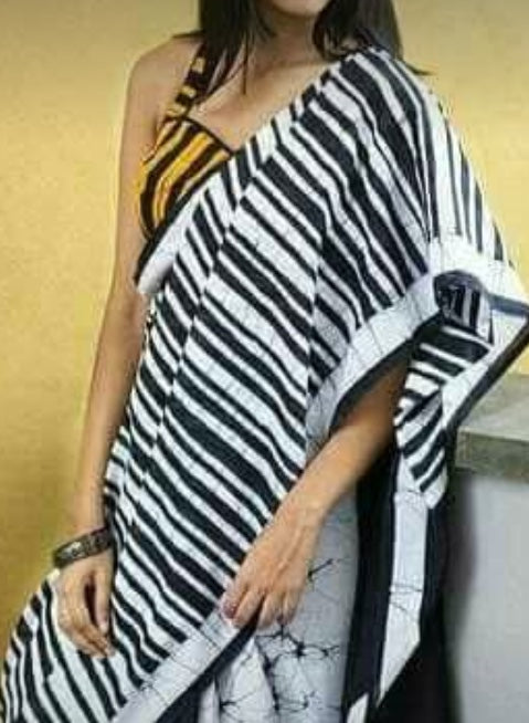 Grey Beige Mulmul Batik Sarees - Dailybuyys