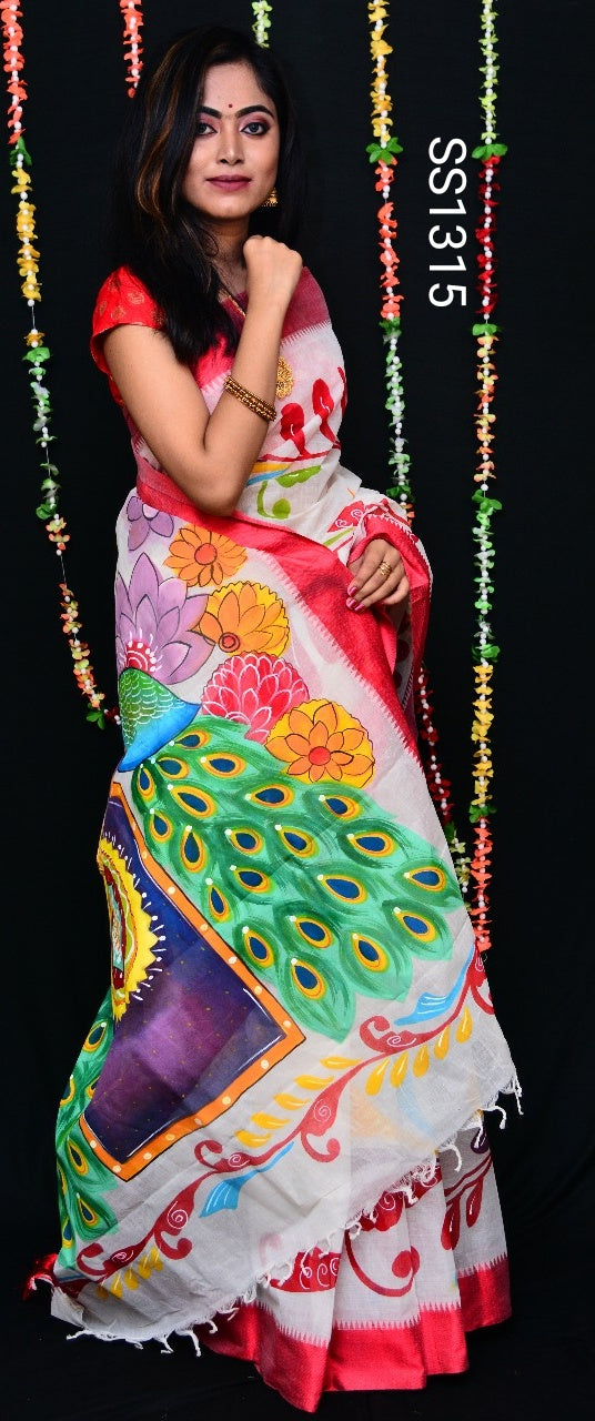 Red Beige Dhanekhali Tant Sarees - Dailybuyys