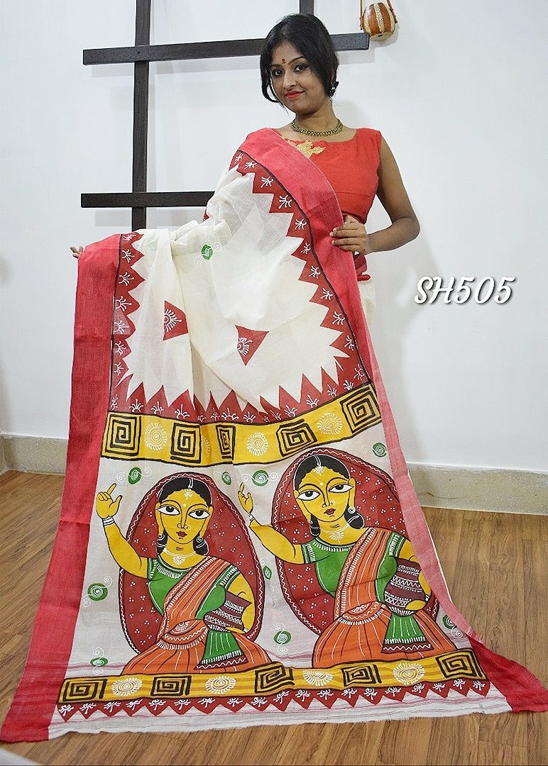 Red Beige Dhanekhali Tant Sarees - Dailybuyys