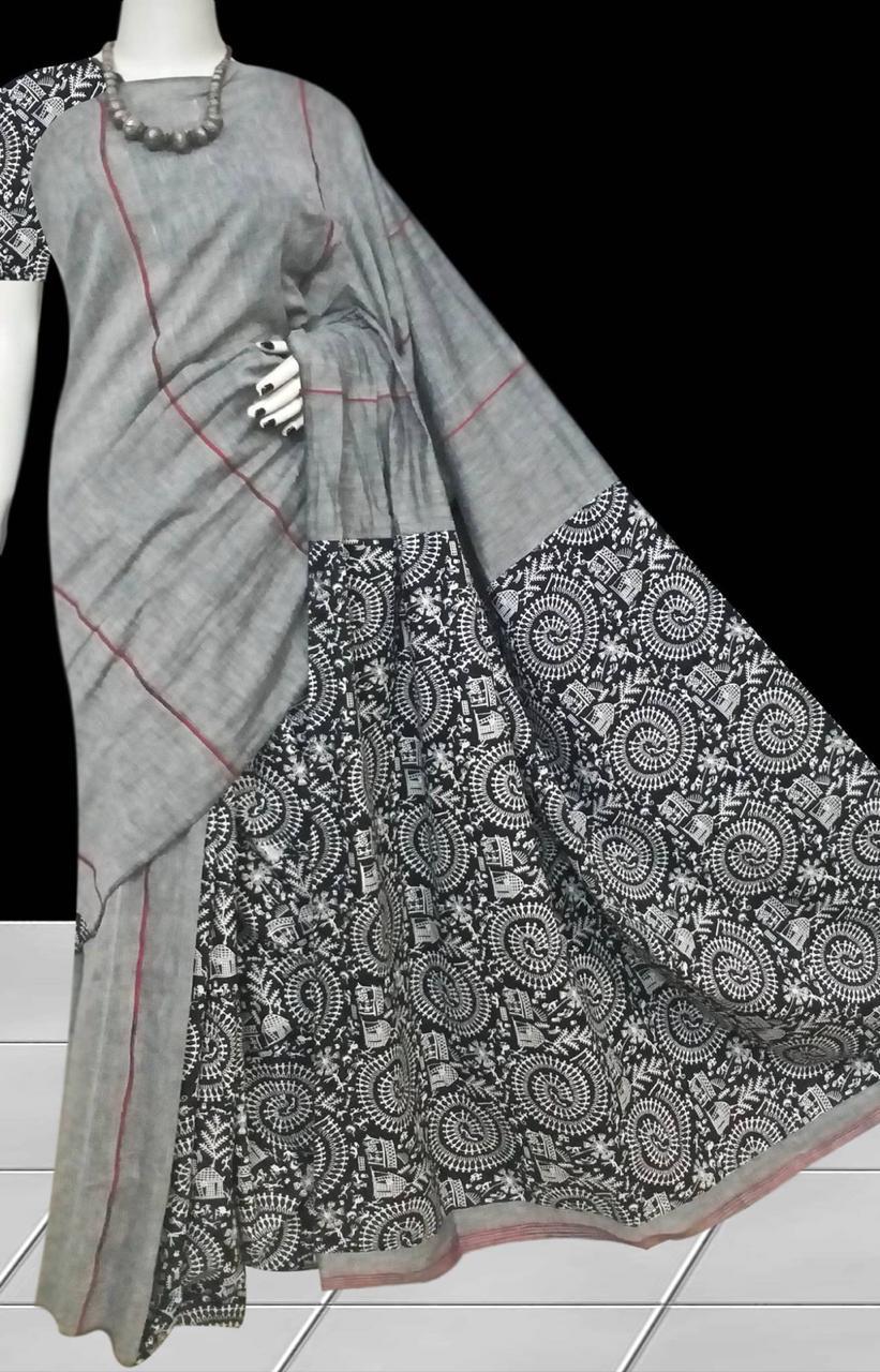 Grey Pure Cotton Khesh Sarees - Dailybuyys