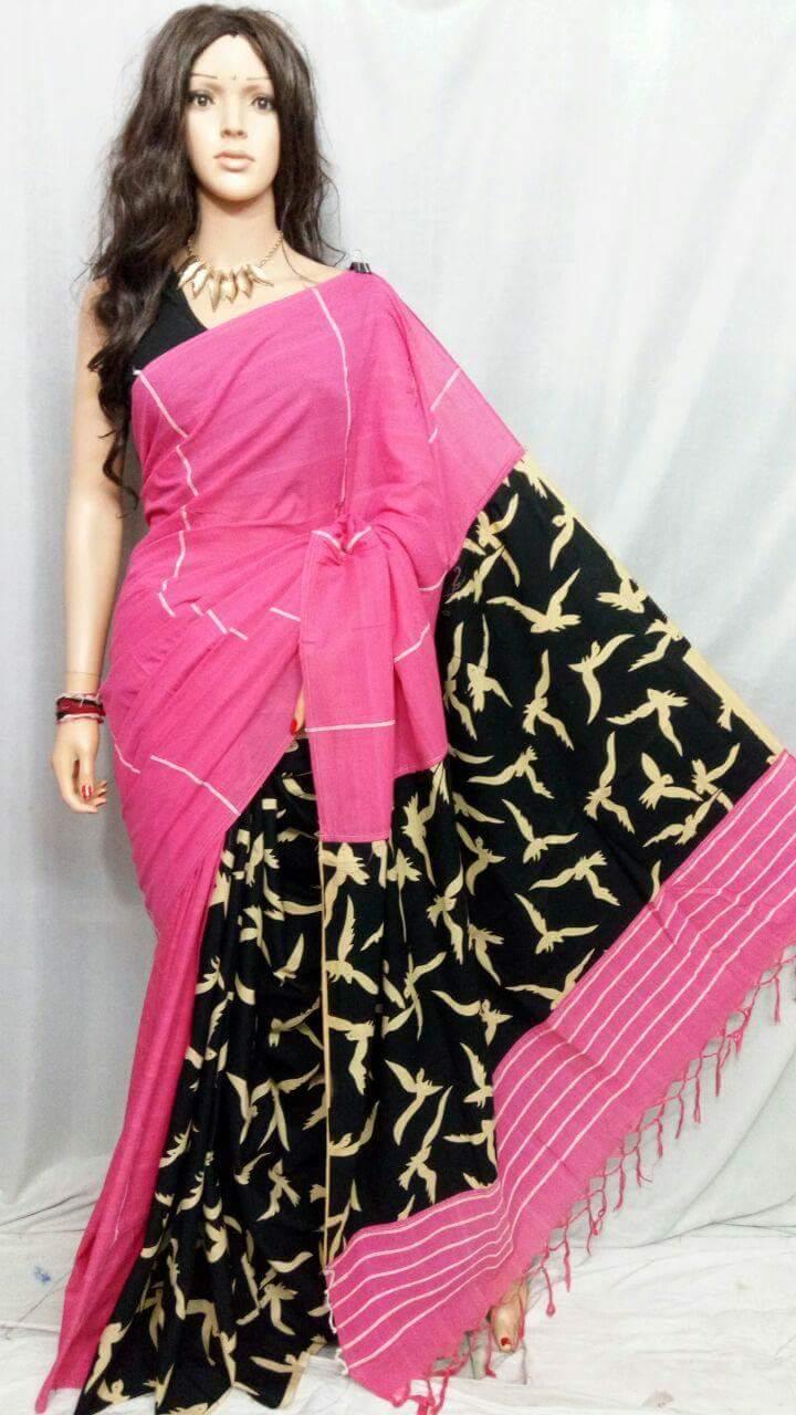 Purple Pure Cotton Khesh Sarees - Dailybuyys