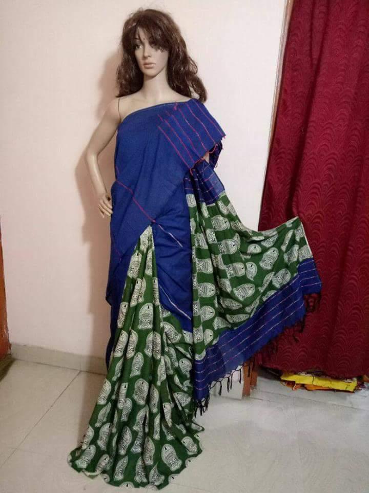 Blue Pure Cotton Khesh Sarees - Dailybuyys