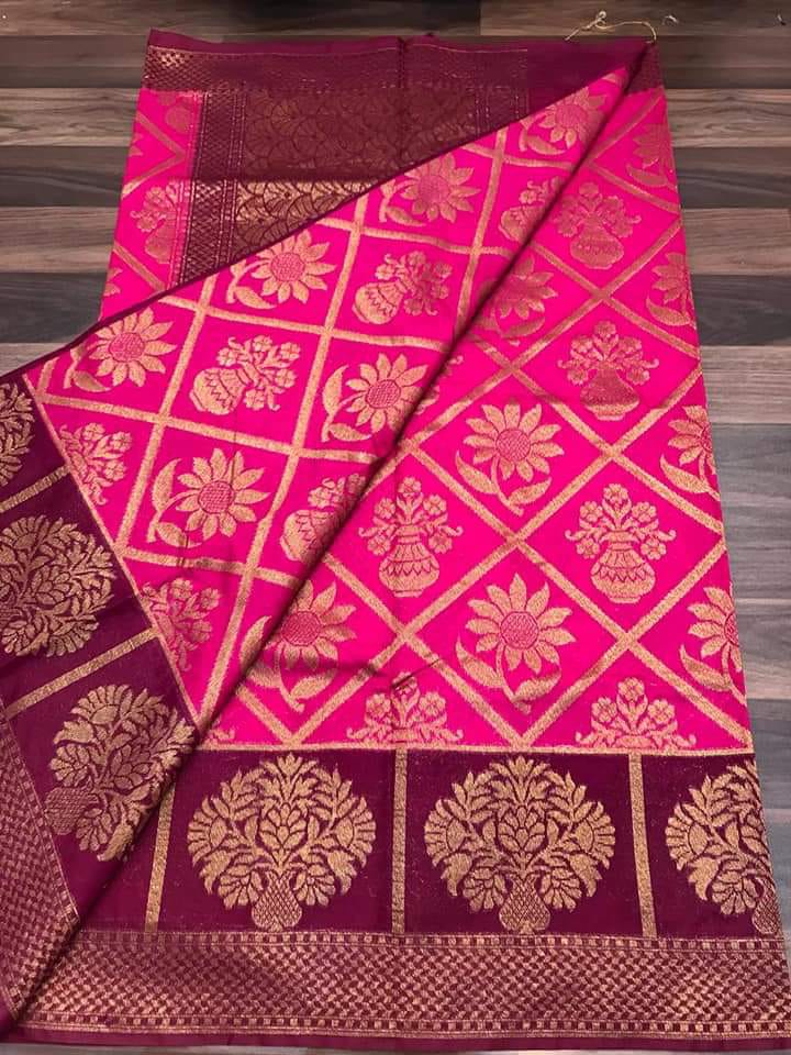 Purple Red Dupion Silk Sarees - Dailybuyys
