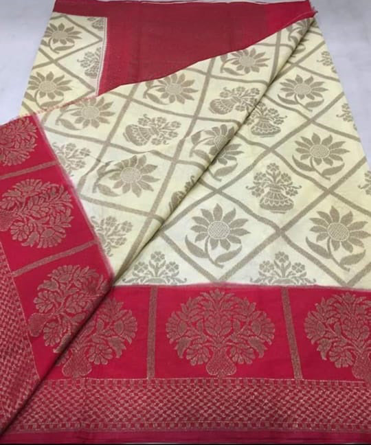 Beige Purple Dupion Silk Sarees - Dailybuyys