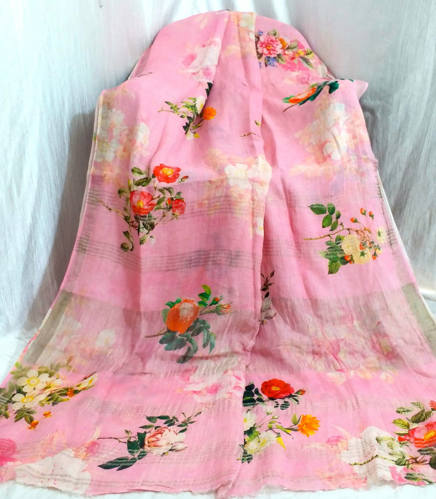 Pink 100 Count Jayashree Yarn Pure Linen Sarees