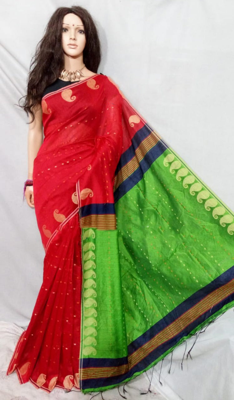 Red Pure Cotton Silk Sarees - Dailybuyys