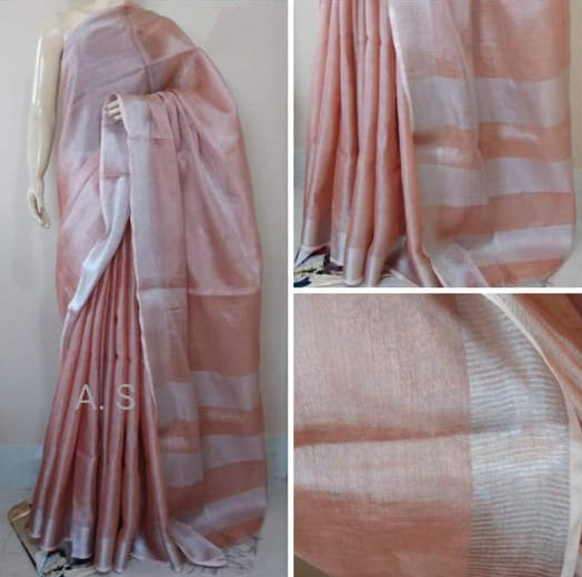 Pink Pure Linen Sarees