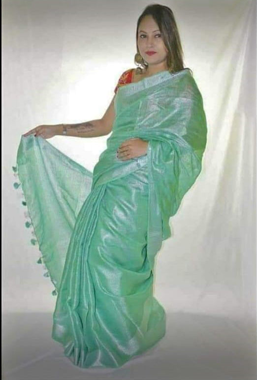 Blue Pure Linen Sarees - Dailybuyys