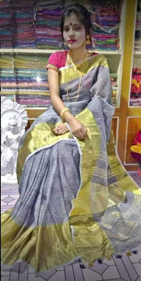 Grey Pure Linen Sarees - Dailybuyys