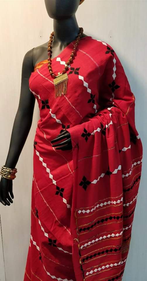 Red Pure Cotton Khesh Sarees - Dailybuyys