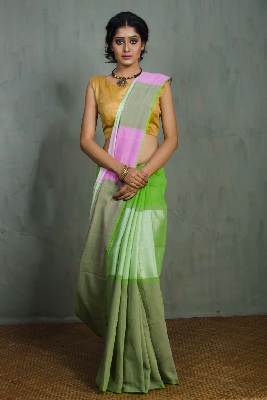 Green Pure Cotton Khadi Sarees - Dailybuyys