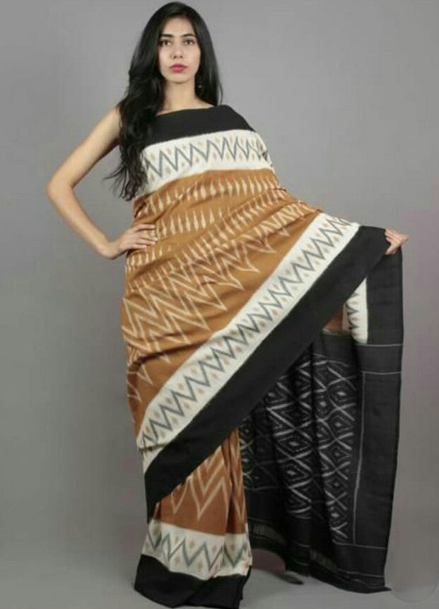 Mustard Black Mulmul Batik Sarees - Dailybuyys
