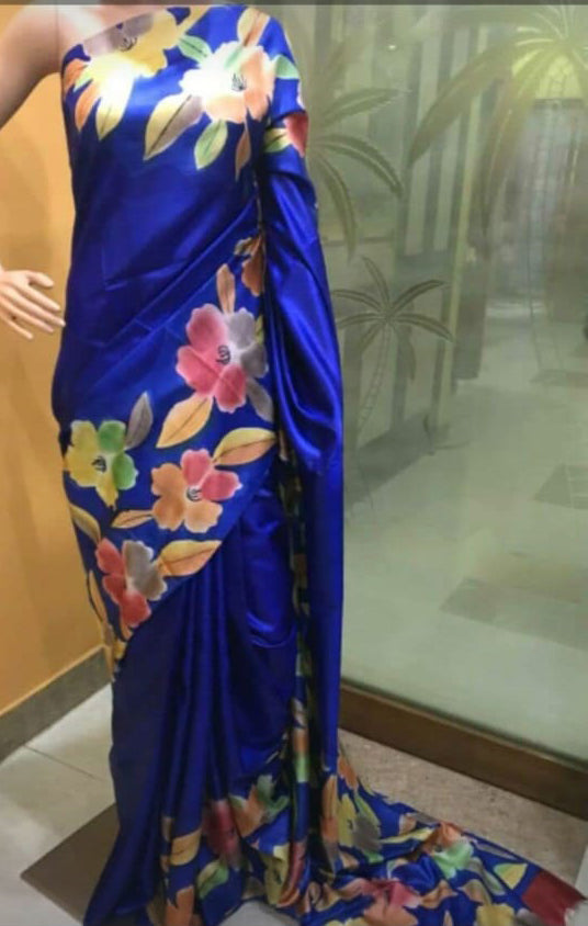 Blue Pure KK Hand painted Silk Mark Certified Bishnupuri Silk Sarees - Dailybuyys
