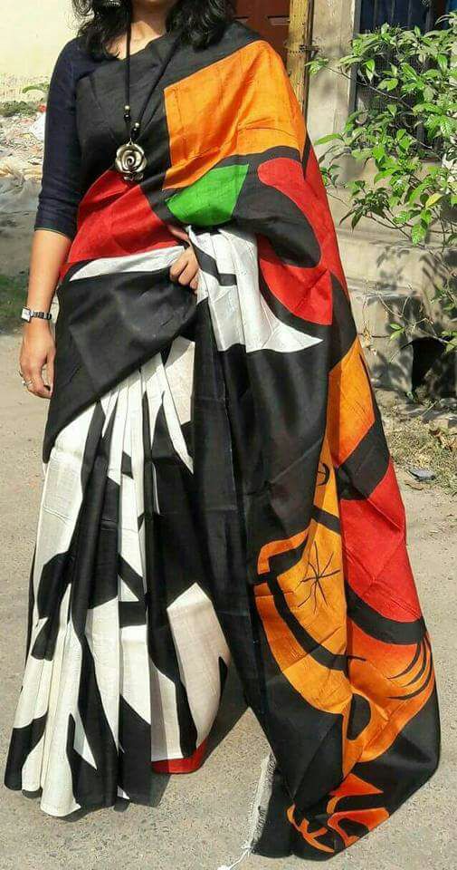 Black Pure KK Hand Painted Silk Mark Certified Bishnupuri Silk Sarees - Dailybuyys