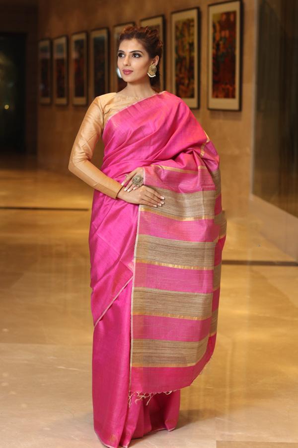 Purple Handwoven Dupion Silk Sarees - Dailybuyys