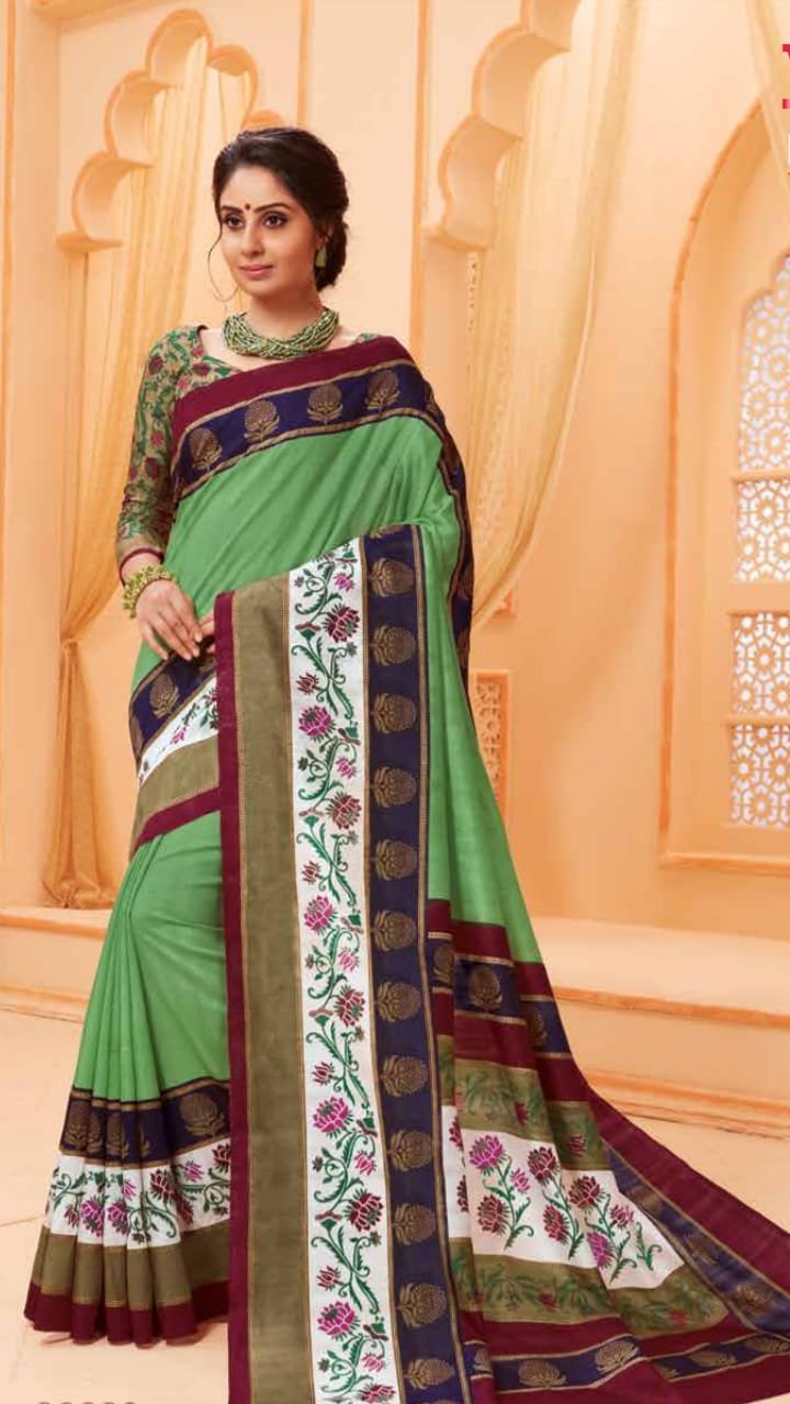 Green Bhagalpuri Silk Sarees - Dailybuyys
