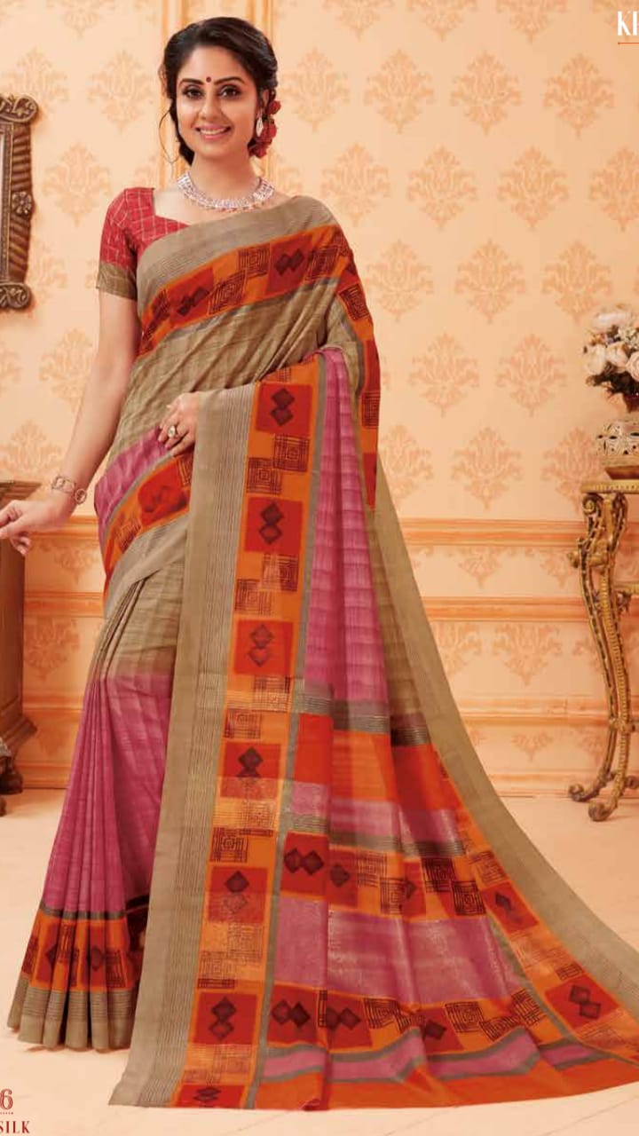 Beige Red Bhagalpuri Silk Sarees - Dailybuyys