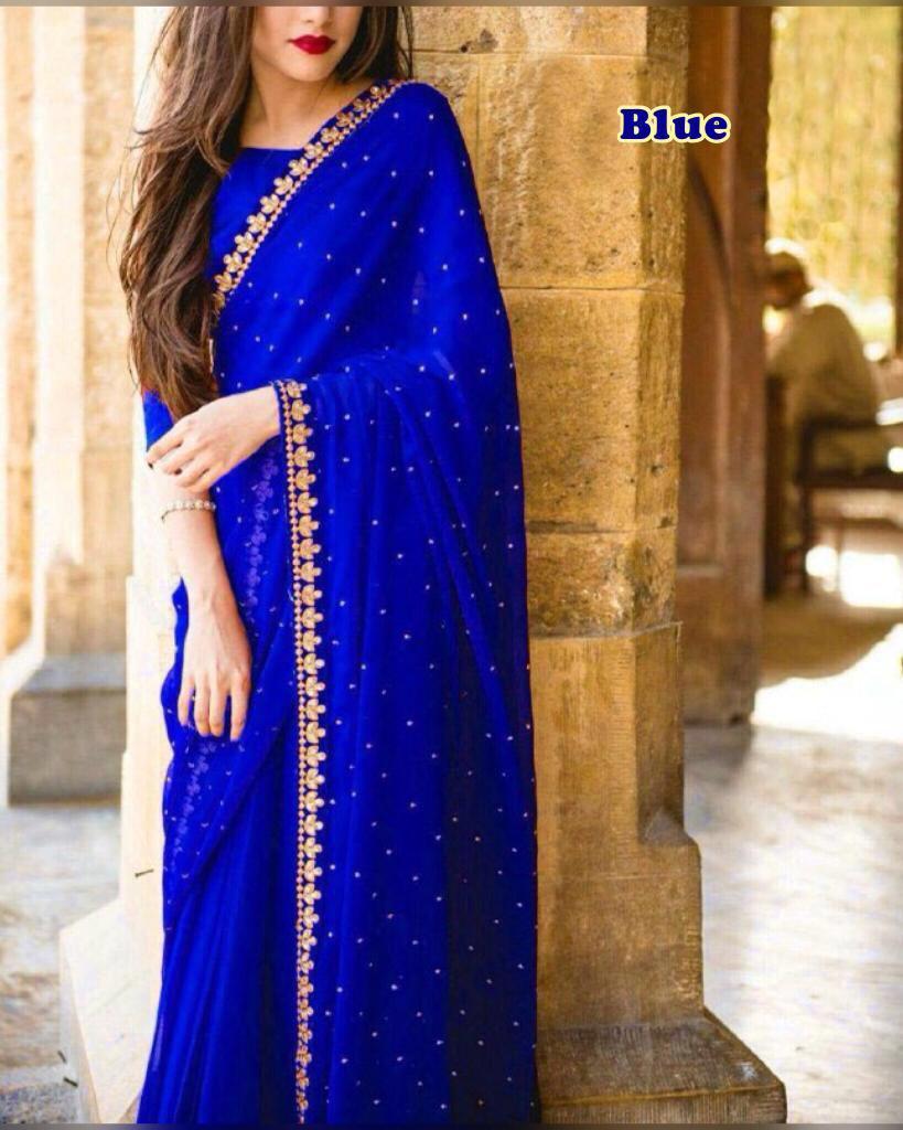 Blue Georgette Sarees - Dailybuyys
