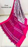 Purple Beige Block Printed Zari Border Pure Silk Mark Certified Tussar Ghicha Silk Sarees