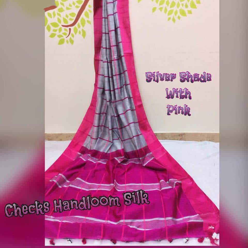 Purple Block Printed Zari Border Pure Silk Mark Certified Tussar Ghicha Silk Sarees