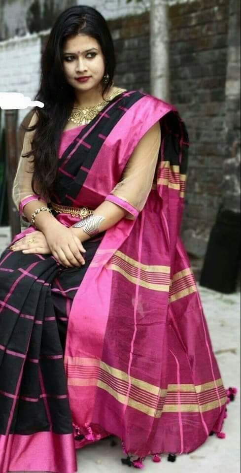 Black Purple Block Printed Zari Border Pure Silk Mark Certified Tussar Silk Sarees - Dailybuyys