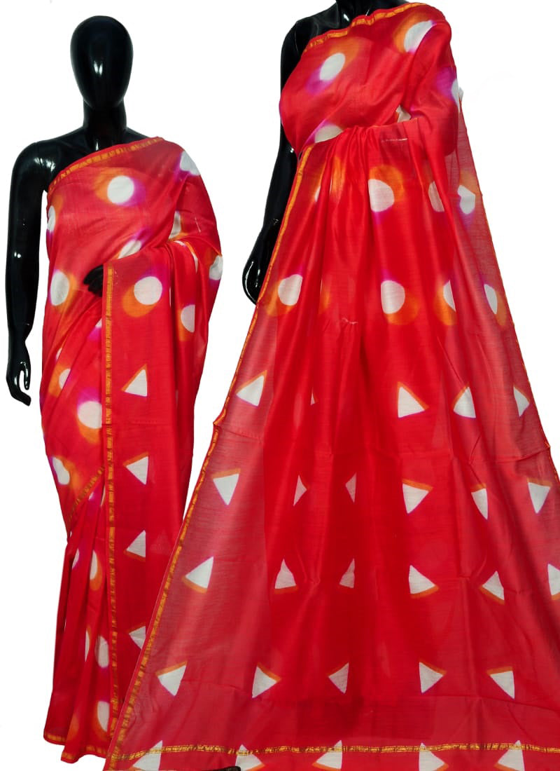 Red Chanderi Silk Sarees - Dailybuyys