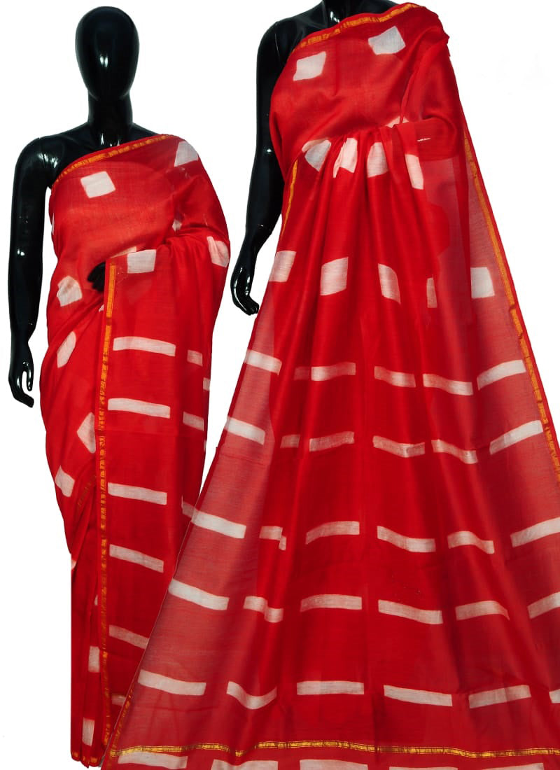 Red Chanderi Silk Sarees - Dailybuyys