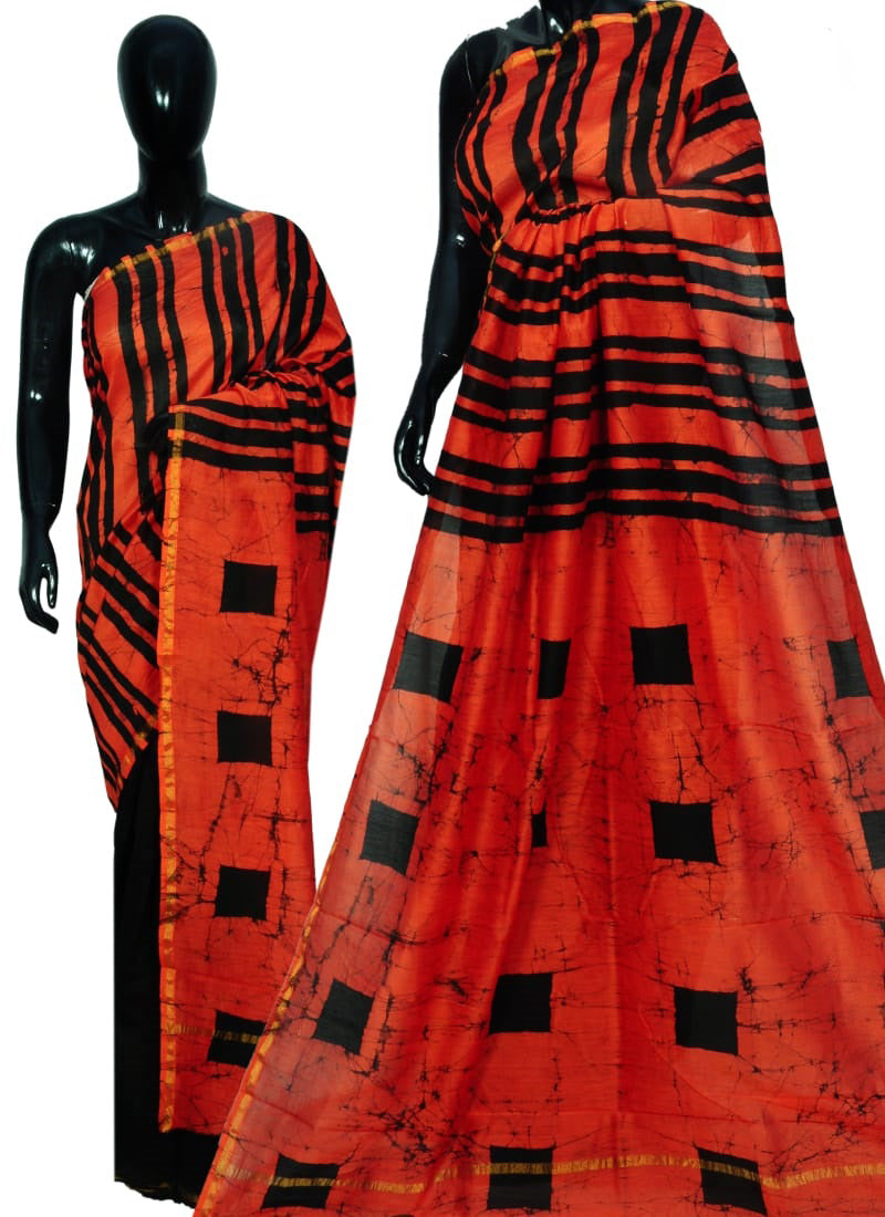 Orange Red Chanderi Silk Sarees - Dailybuyys