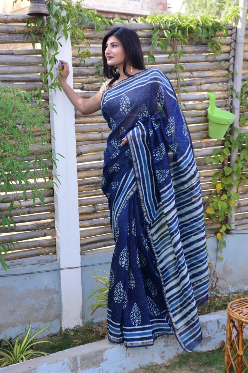 Blue Chanderi Silk Sarees - Dailybuyys