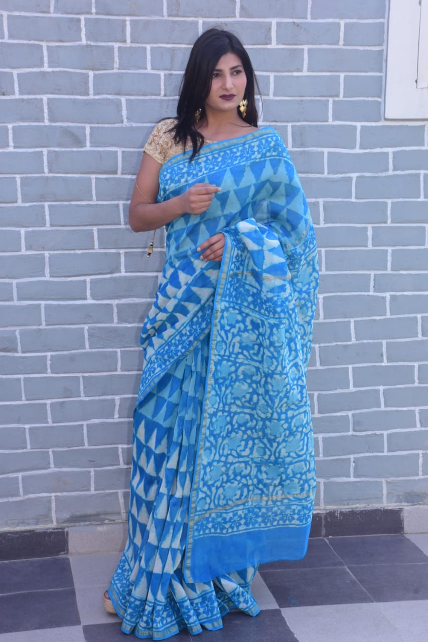 Blue Chanderi Silk Sarees - Dailybuyys