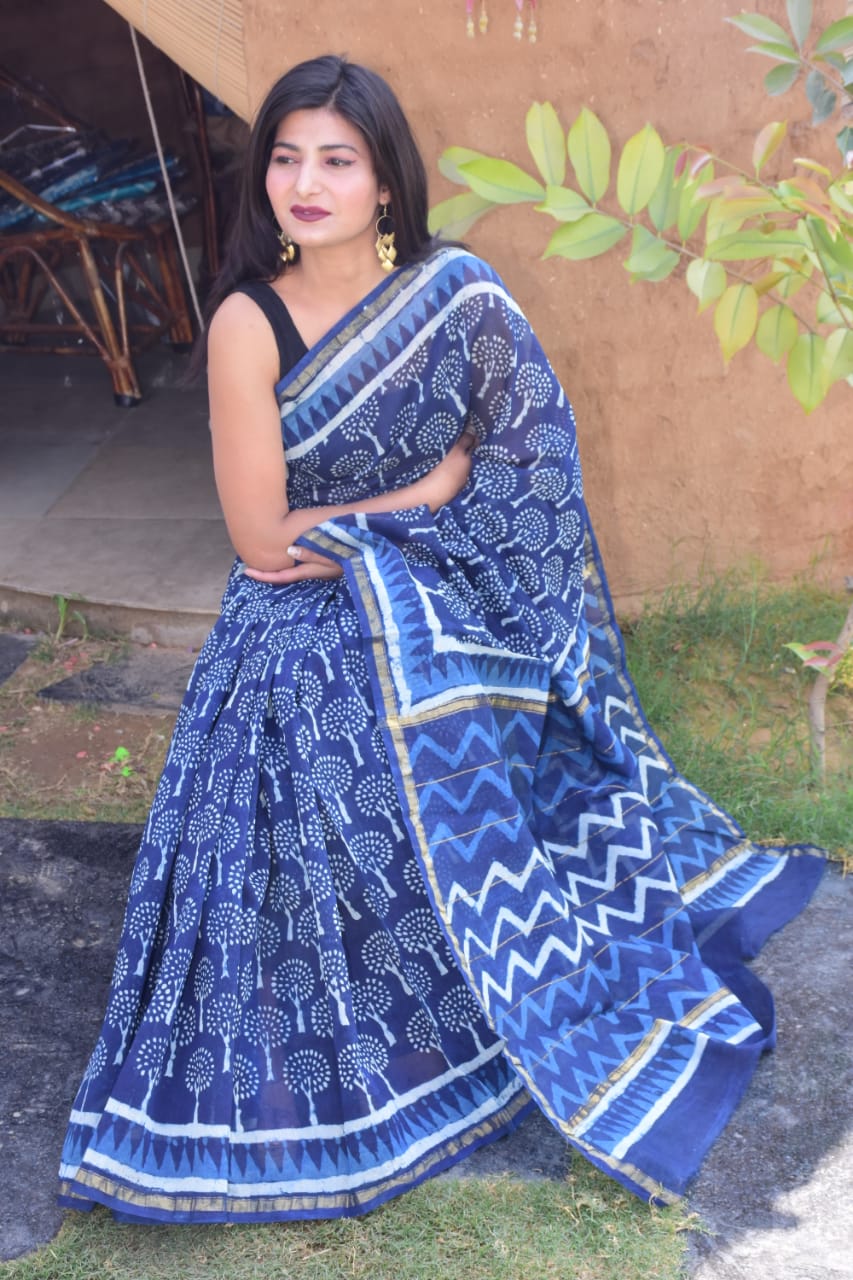 Blue Chanderi Silk Sarees - Dailybuyys