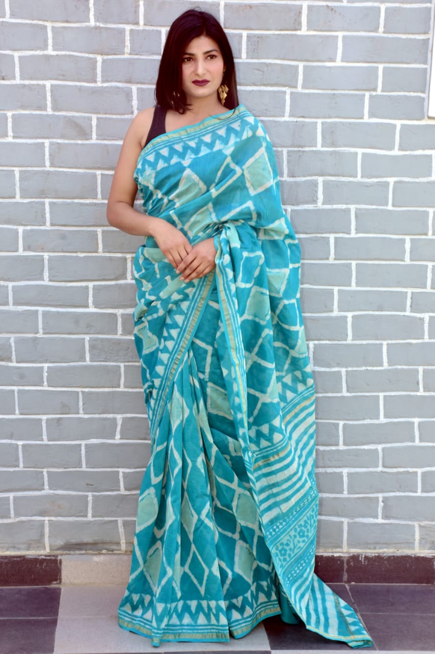 Blue Chanderi Silk Sarees - Dailybuyys