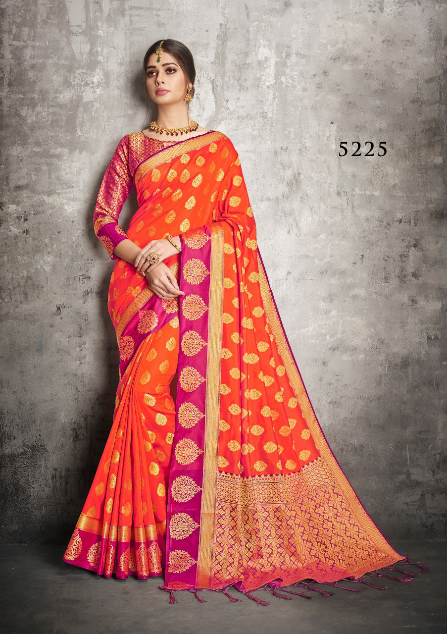 Orange Banarasi Silk Sarees - Dailybuyys