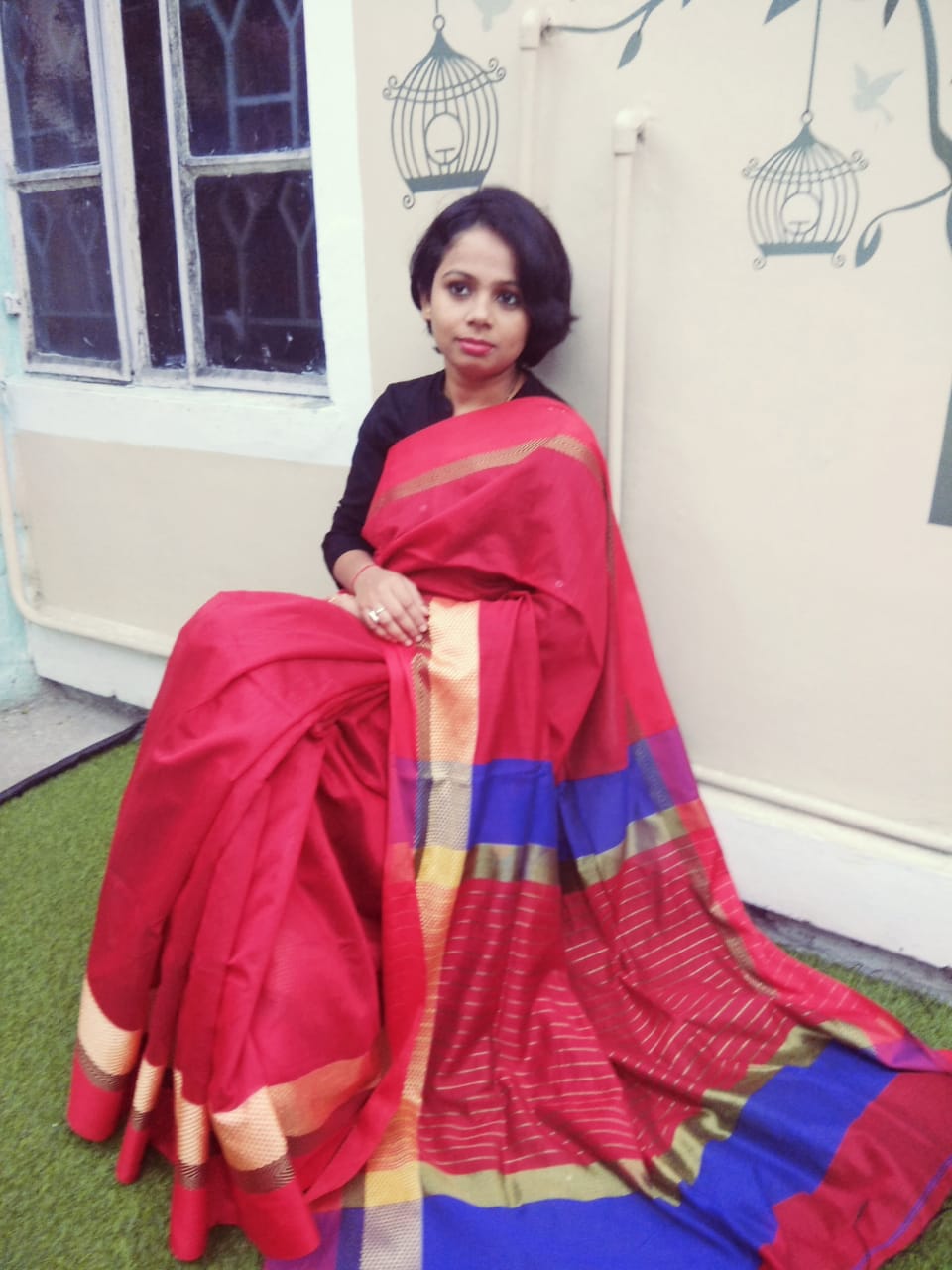 Red Double Border Handloom Sarees - Dailybuyys